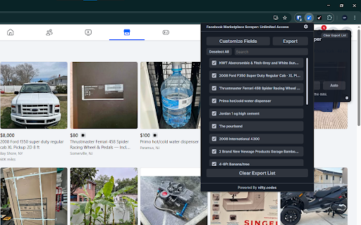 Facebook Marketplace Scraper: Export Search, Products, Sellers & more :: Scrape Listings, Sellers, and more from Facebook Marketplace, with options to export in formats such as CSV, Excel, JSON and others