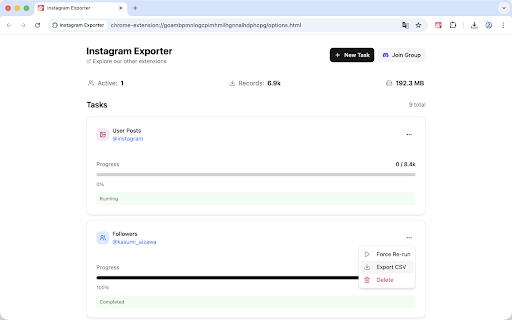 Instagram Exporter :: Export Instagram data including followers, following, posts, likes, and saved content