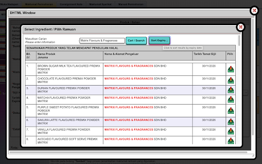 eHalal Expiry Sorter :: Sorts ingredients by expiry date and highlights items needing attention on the MyEhalal portal.