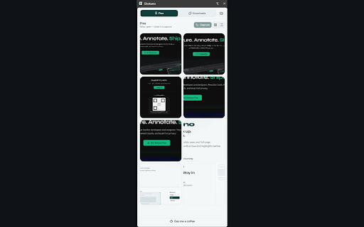 Shotuno :: Capture visible, area, or full-page screenshots and annotate them in-tab - arrows, blur, OCR, pins, and more.