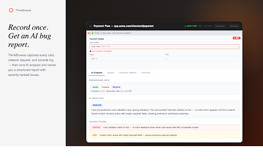 ThinkRun: Screen Recorder for AI Agents :: Screen recorder for AI coding agents: turn a browser session into structured context your agent can act on.