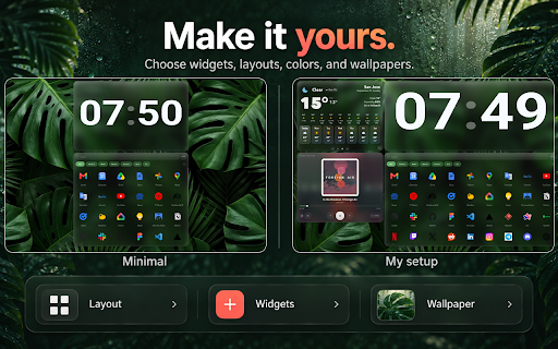 HearthUI — New Tab Home Screen Widgets :: Turn every new tab into a home screen: arrange widgets, a dock and wallpapers into a space that's yours. Local-first.