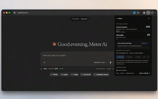 Meter AI — Claude Usage Tracker :: Privacy-first usage tracker and chat bridge for Claude.ai. Track session limits and handoff conversations locally.