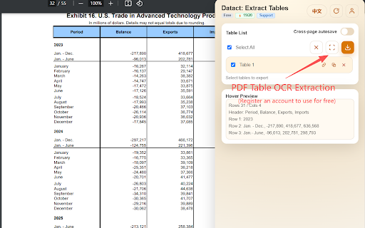 Datact: Table Extractor to Excel :: Capture table areas from pages and export as Excel.