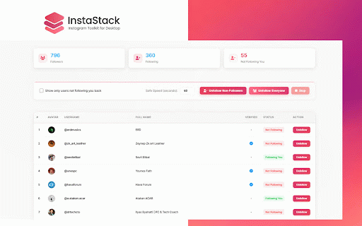 InstaStack – Instagram Toolkit for Desktop :: Instagram toolkit for desktop. Track unfollowers, upload stories from PC, download media, and manage Instagram.