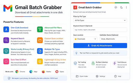 Gmail Attachment Downloader (Bulk Download & Filter) :: Download Gmail attachments in bulk. Filter by file type or keyword and save files instantly—no zip files needed.