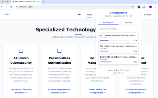 Breadcrumb :: Never lose your place on the Web. Automatically saves your scroll position and highlights across all websites.