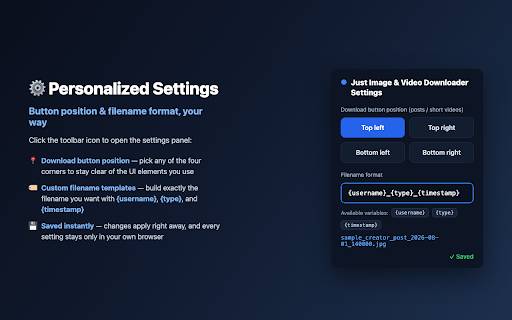 Just Image & Video Downloader :: One-click image & video downloader with original quality, batch download, duplicate protection, and custom filenames.