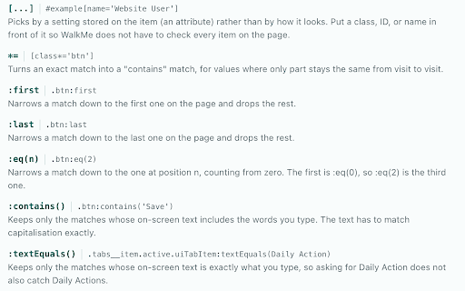 ISG WalkMe jQuery Selector Assistant :: ISG’s tool to build the right WalkMe jQuery selector from any element, with live match counts and the reasoning behind each pick.