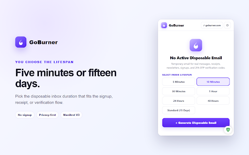 GoBurner :: Private, temporary disposable email for Chrome.