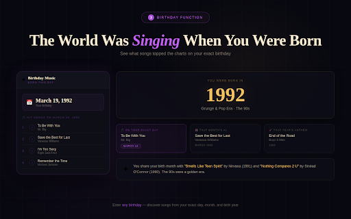 Music Time Machine :: Discover what year your song is from and explore other hits from that era.