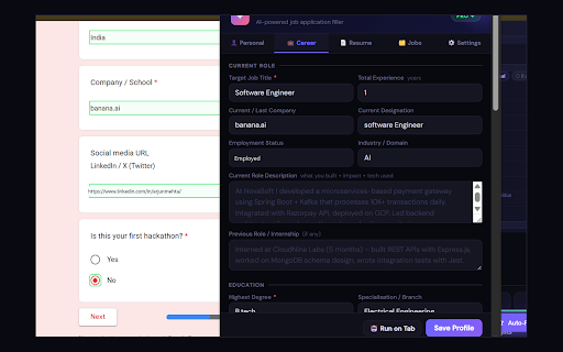 FormFill AI – Auto Job Application Filler :: Auto-fill job applications with AI. Reads your resume, writes tailored answers. Needs your own free Groq API key.