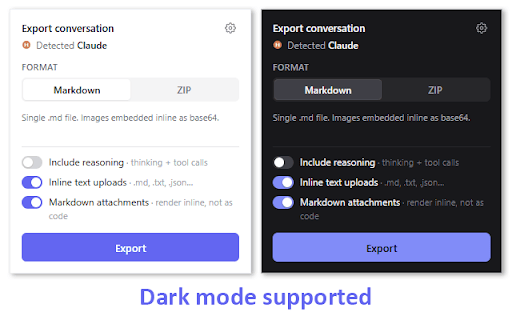 LLM Chat Exporter :: Export LLM chat conversations (Claude, ChatGPT, Gemini...) to Markdown or ZIP, with images and pasted attachments inline.