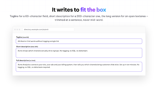 SEOmade Autofill — submit your product anywhere :: Store your product once, then fill any directory submission form in one click — copy, logo, screenshots, category and tags.