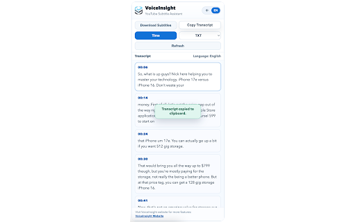VoiceInsight - YouTube Subtitles & Transcript Downloader :: Easily download subtitles & transcript while browsing YouTube videos.