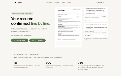 Logbook :: Trust resume claims backed by confirmed endorsements - in Gmail, LinkedIn, and your ATS.