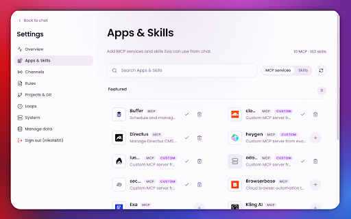 Eva browser extension :: Let Eva work with tabs you explicitly share in your already signed-in browser. Stop sharing at any time.