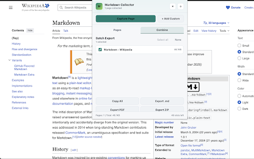 Markdown Collector :: Capture webpages as Markdown and collect them into an exportable workspace.