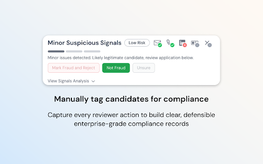 Endorsed FraudShield - Resume & Candidate Fraud Detection Agent :: Automatic candidate fraud detection inside your ATS. Privacy-first. Installs in seconds. No API integration required.