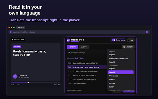 YouTube Transcript — Get Transcript of YouTube Video to Text :: Convert any YouTube video to text and get the youtube transcript — timestamps, search, translate, copy and export to TXT/SRT/VTT.