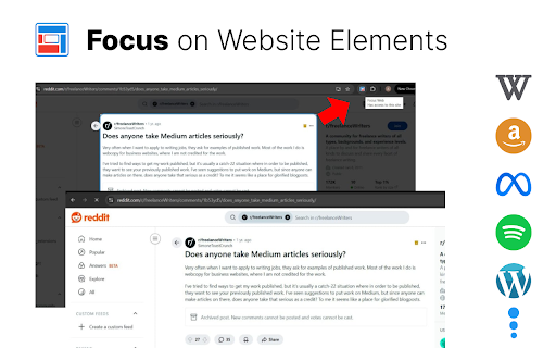 FocusWeb - Remove Webpage Distractions :: Focus on specific elements of a webpage by dimming everything else -or- Remove distracting elements