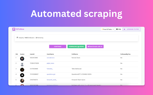 IGFollow - Follower Export Tool for Ins :: Easily export your Instagram followers and following lists to CSV or Excel with IGFollow.