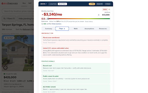 Undrly — Rental Property Underwriting :: Instant cash flow, cap rate, and cash-on-cash return estimates on Zillow and Realtor.com listings.