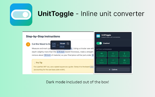 UnitToggle — Inline Unit Converter :: Convert units on any page—fast, local, and private. Hover/click tooltips, per-site on/off, friendly rounding.