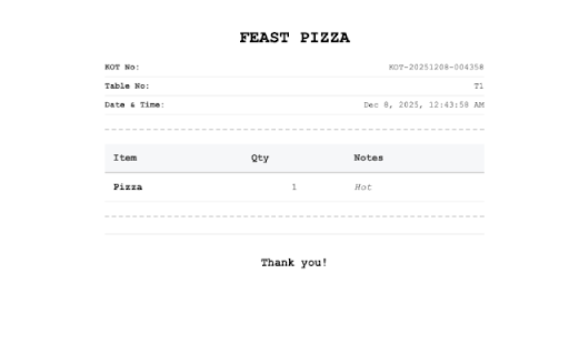 Basic KOT Maker :: Quickly create and print Kitchen Order Tickets (KOTs) for restaurant staff