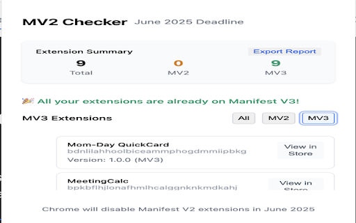 MV2 Checker – Will your extensions survive June 2025? :: Scan your installed add‑ons and flag everything still on Manifest V2.