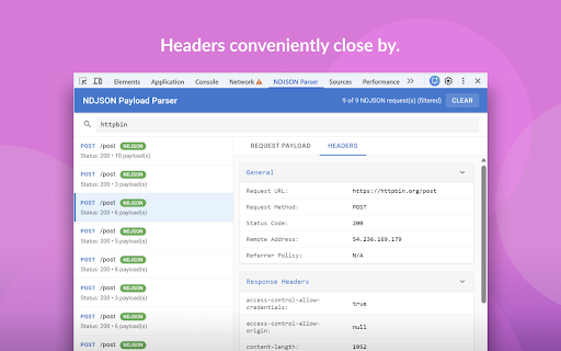 NDJSON Payload Parser :: Parse NDJSON network payloads in DevTools with interactive JSON trees, search, and filtering