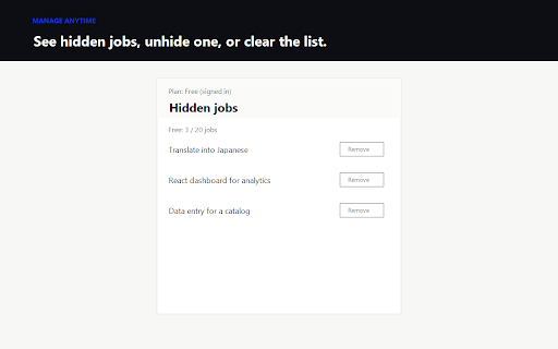 Upwork Job Filter :: Hide jobs you mark as NG on Upwork search and Find Work.