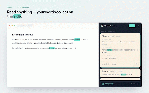 Monmot :: Select a word, get it explained in context, save it.