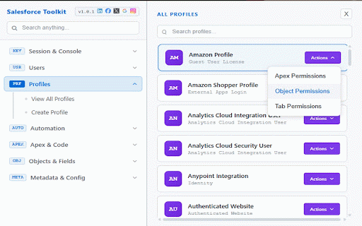 SF Admin Toolkit :: Get Salesforce session ID and quick admin tools