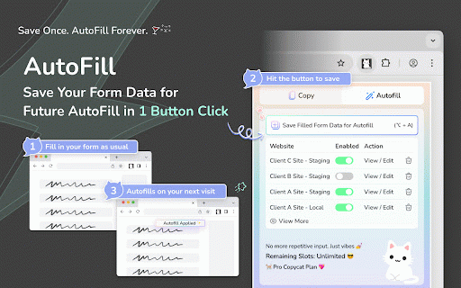 MultiField CopyCat - Copy, Paste & Autofill Forms Instantly :: Copy, paste & autofill multiple form fields instantly. Saves hours on repetitive form filling, data entry & QA testing.