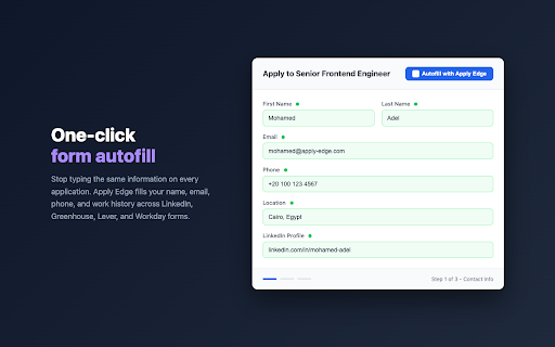 Apply Edge - Job Search Assistant :: Tailor your resume to every job posting in under a minute. Pre-fill applications. You review and submit — nothing automatic.