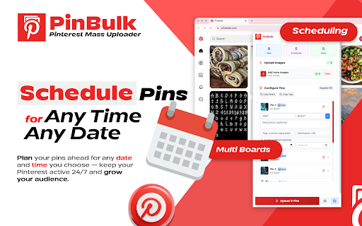 PinBulk - Pinterest Bulk Uploader, Scheduler & AI Image Generator :: Bulk upload & schedule images to Pinterest, and generate AI images with Google Flow