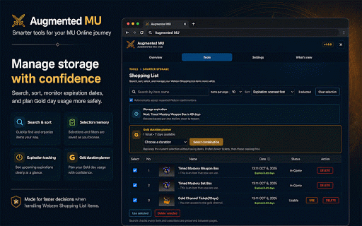 Augmented MU :: Adds planning, organization, and navigation tools to the official MU Online and Webzen Shop websites.
