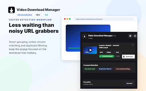 Video Download Manager :: Detects open MP4 and HLS media requests and downloads them directly from the browser.