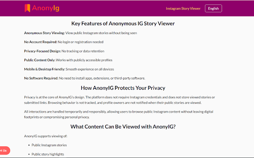 AnonyIG - Anonymous Instagram Story Viewer | View Public Stories Privately :: AnonyIG is a anonymous Instagram story viewer that lets you view publicly available stories without revealing your identity.
