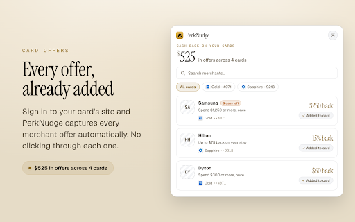 PerkNudge: Card Offers, Points & Miles :: Never miss a card offer or lose a point again. PerkNudge captures your offers and watches your balances so you don't have to.