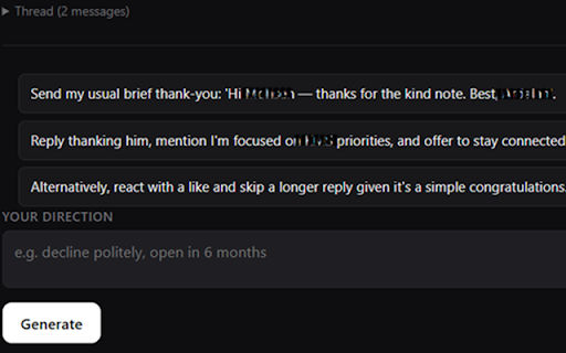 Reply Assistant for LinkedIn :: AI-drafted replies to your LinkedIn messages — a few free each day, no API key needed, or bring your own OpenAI/Anthropic key.