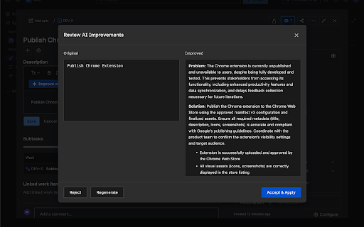 Ticket Tuner (for Jira) :: Improve Jira ticket descriptions using AI - with translation, grammar fixing, and rewriting capabilities