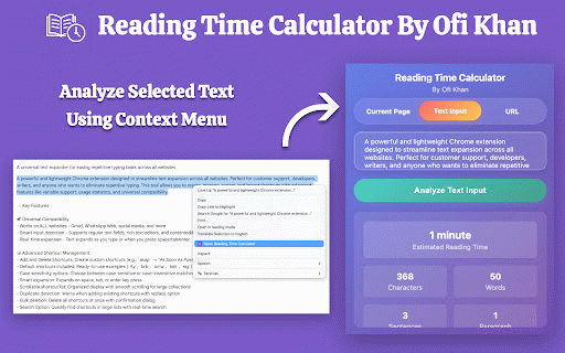 Reading Time Calculator By Ofi Khan :: Calculate reading time, word count, character count, and sentences from web pages or text input