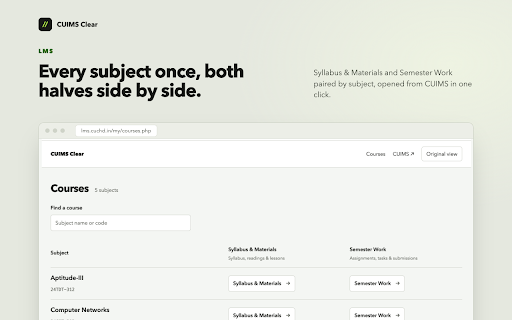 CUIMS Clear :: Faster CUIMS login, attendance and safe-skip counts without opening the portal, and a cleaner LMS.