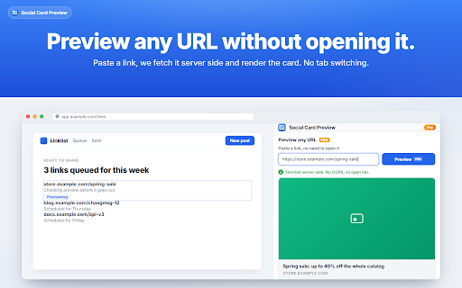 Social Card Preview - Open Graph & Twitter :: Open Graph preview for any link. See how it looks shared on X, LinkedIn, Facebook, Slack and Discord, plus tag validation.