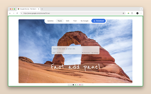 Arc Stage - Arc experience on Chrome :: A sleek Arc-like background, a dock for fast access to redesigned tabs, bookmarks, and quick links.