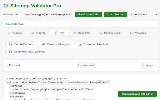 Sitemap Validator Pro :: Check URL status codes, analyze performance metrics, visualize results, verify robots.txt rules, and edit sitemaps.