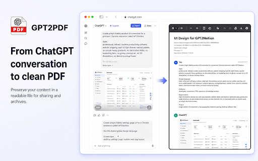 ChatGPT PDF Export :: Export ChatGPT conversations locally as PDF, HTML, Markdown, or JSON with images, code, and selected messages.
