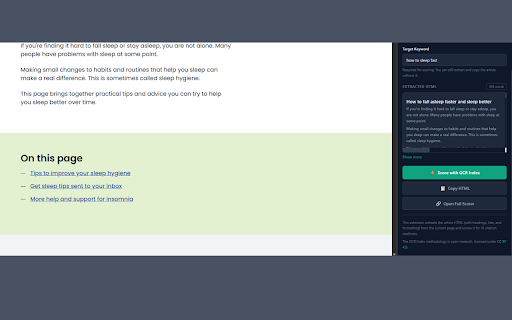 GCR Index - GEO Content Auditor :: Score any web page for AI citation readiness with one click. Powered by GCR Index.